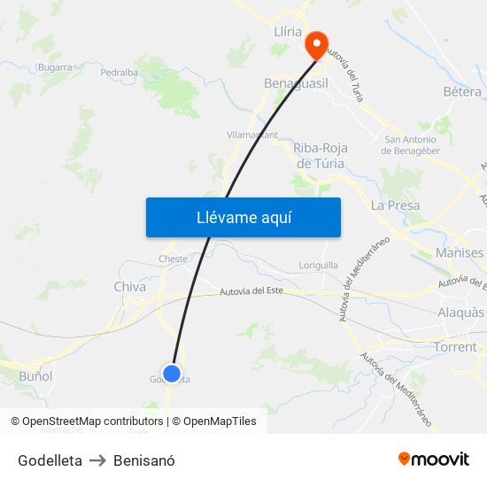 Godelleta to Benisanó map