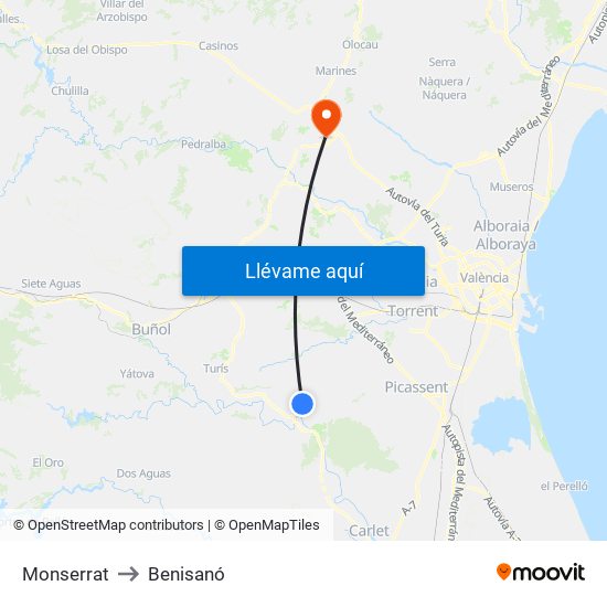 Monserrat to Benisanó map