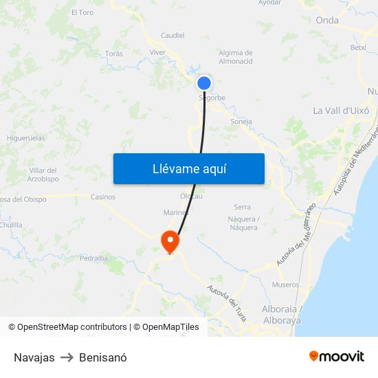 Navajas to Benisanó map