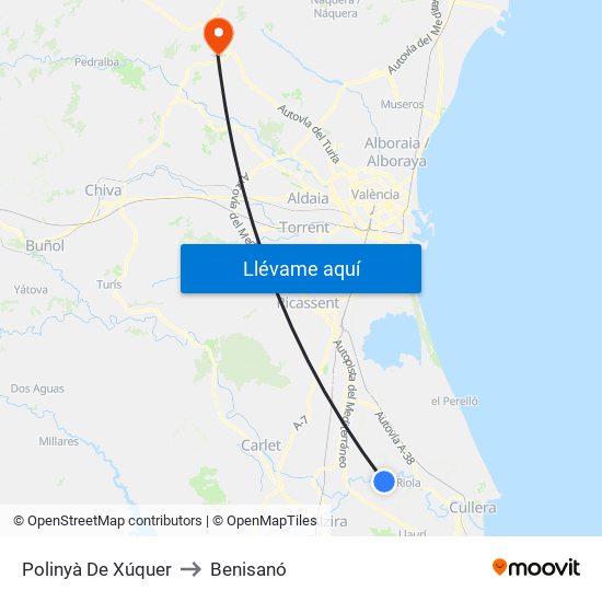 Polinyà De Xúquer to Benisanó map
