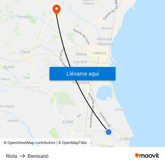 Riola to Benisanó map