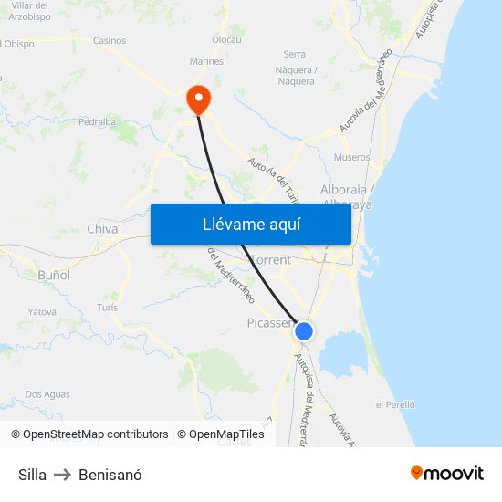 Silla to Benisanó map