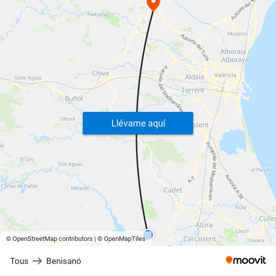 Tous to Benisanó map