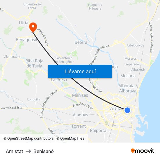 Amistat to Benisanó map