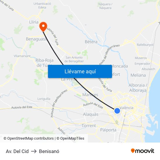 Av. Del Cid to Benisanó map
