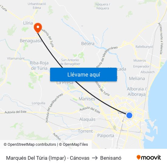 Marqués Del Túria (Impar) - Cánovas to Benisanó map