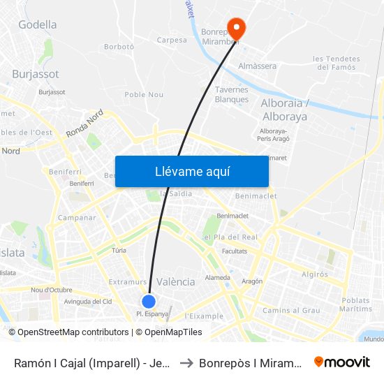 Ramón I Cajal (Imparell) - Jesús to Bonrepòs I Mirambell map