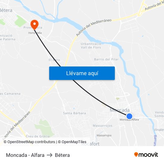 Moncada - Alfara to Bétera map
