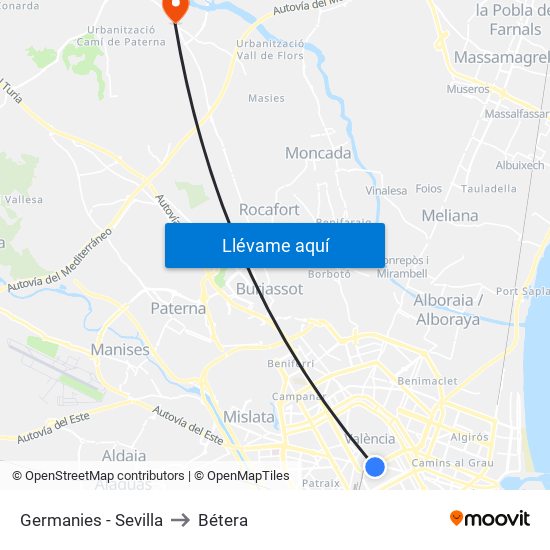 Germanies - Sevilla to Bétera map