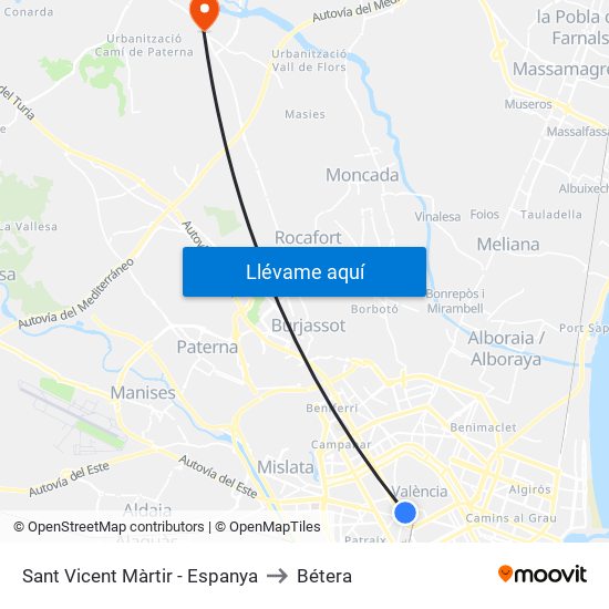 Sant Vicent Màrtir - Espanya to Bétera map
