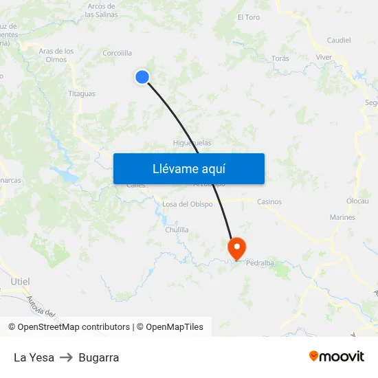 La Yesa to Bugarra map