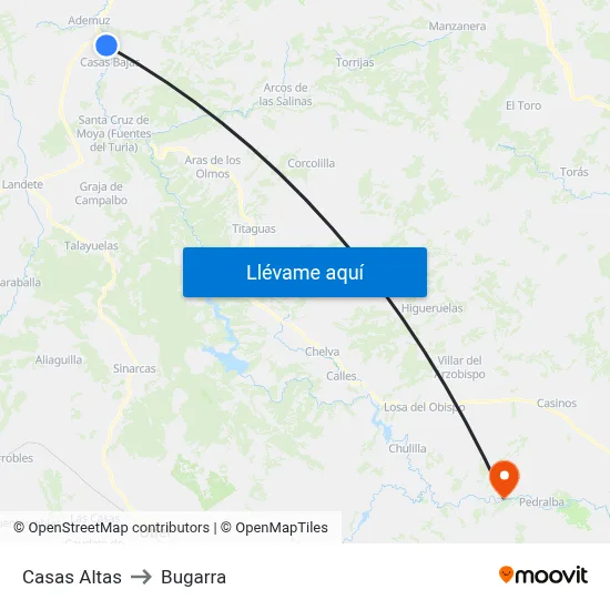 Casas Altas to Bugarra map