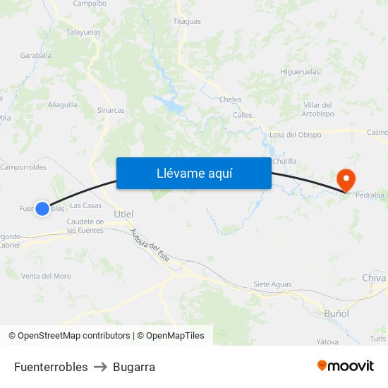 Fuenterrobles to Bugarra map