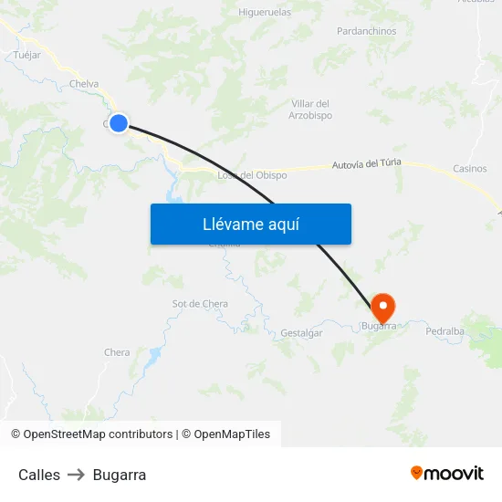 Calles to Bugarra map