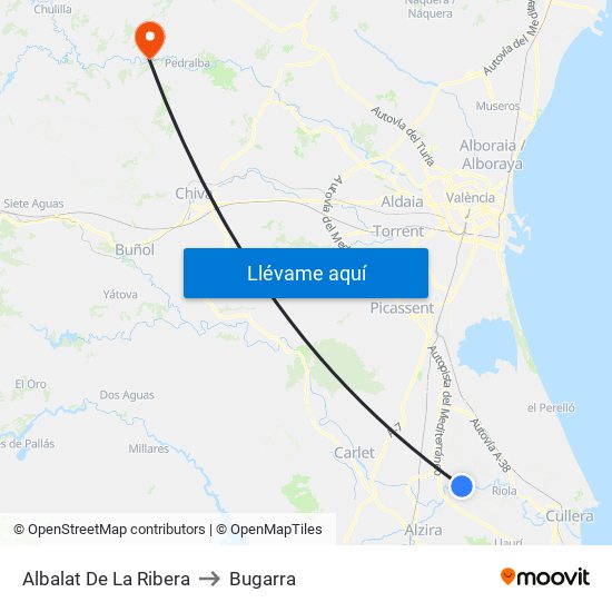 Albalat De La Ribera to Bugarra map