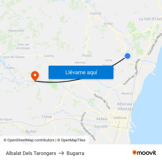 Albalat Dels Tarongers to Bugarra map