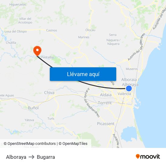 Alboraya to Bugarra map