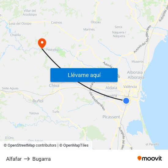 Alfafar to Bugarra map