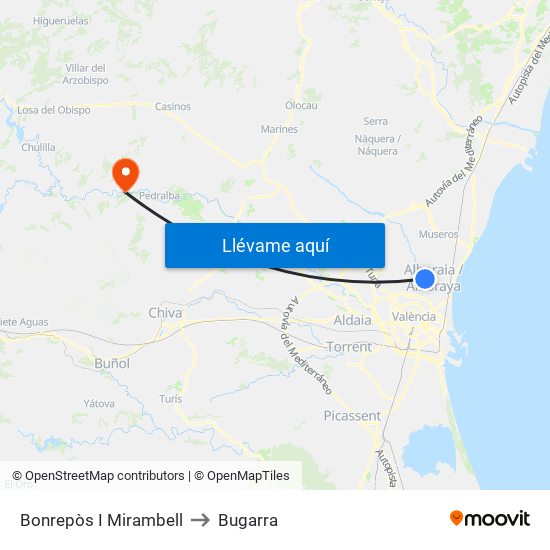 Bonrepòs I Mirambell to Bugarra map
