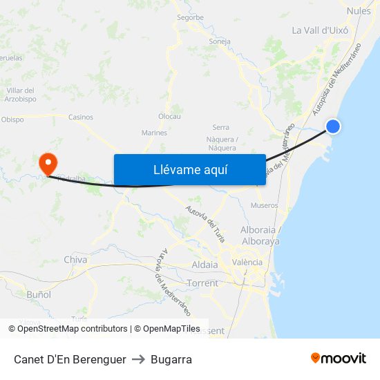 Canet D'En Berenguer to Bugarra map