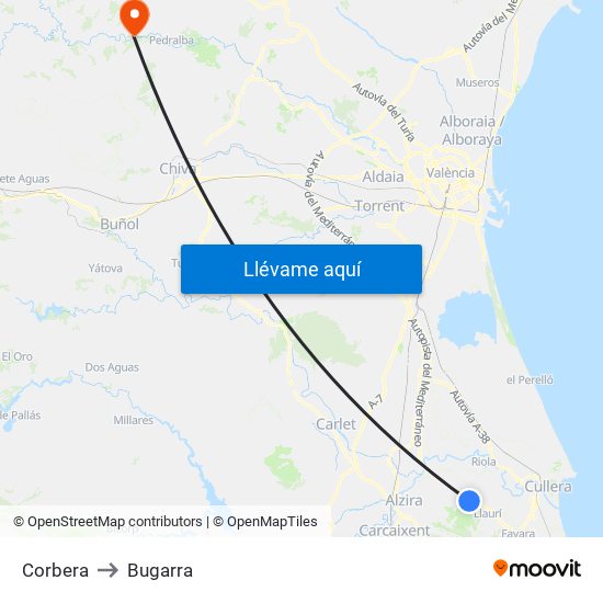 Corbera to Bugarra map