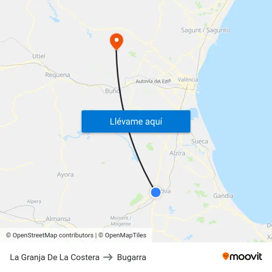 La Granja De La Costera to Bugarra map