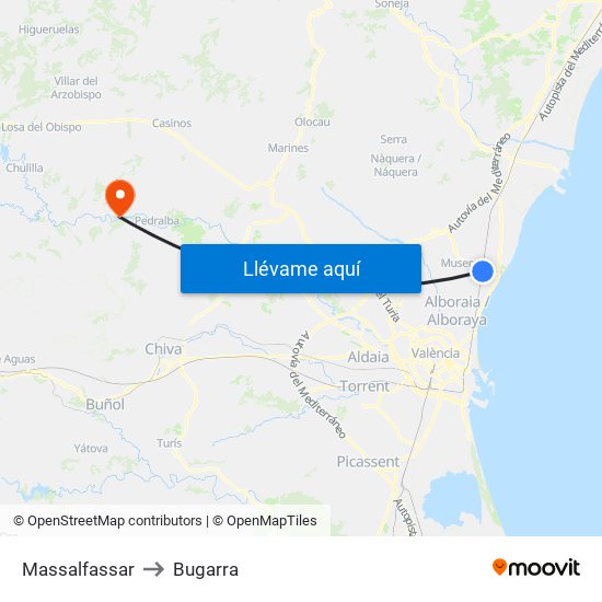 Massalfassar to Bugarra map