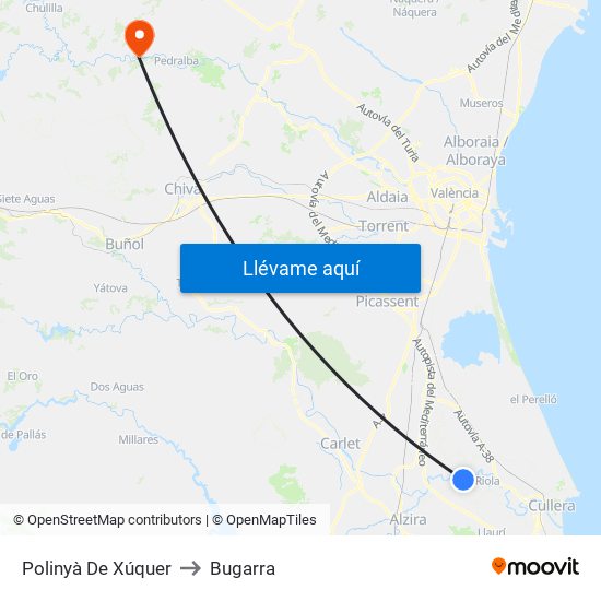 Polinyà De Xúquer to Bugarra map