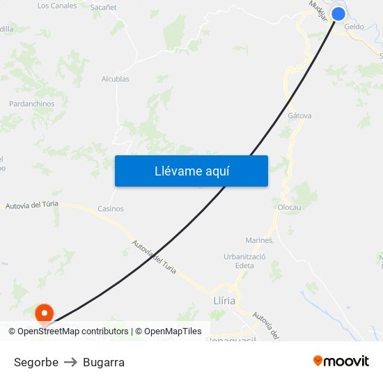 Segorbe to Bugarra map