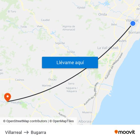 Villarreal to Bugarra map