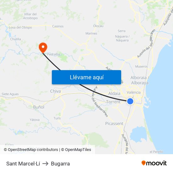 Sant Marcel·Lí to Bugarra map