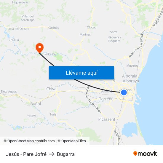 Jesús - Pare Jofré to Bugarra map