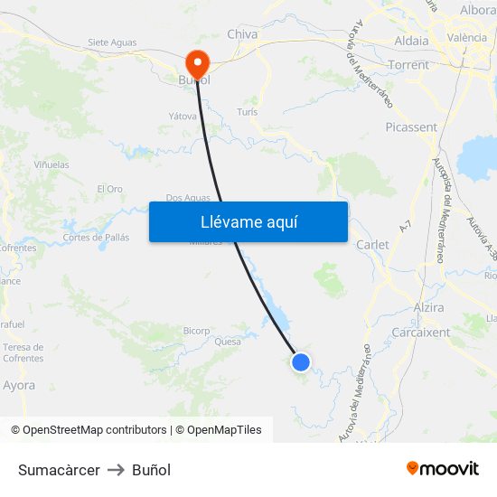 Sumacàrcer to Buñol map
