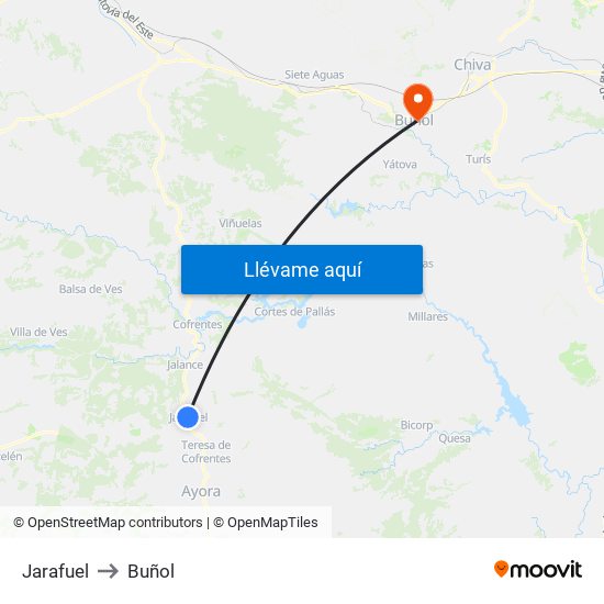 Jarafuel to Buñol map