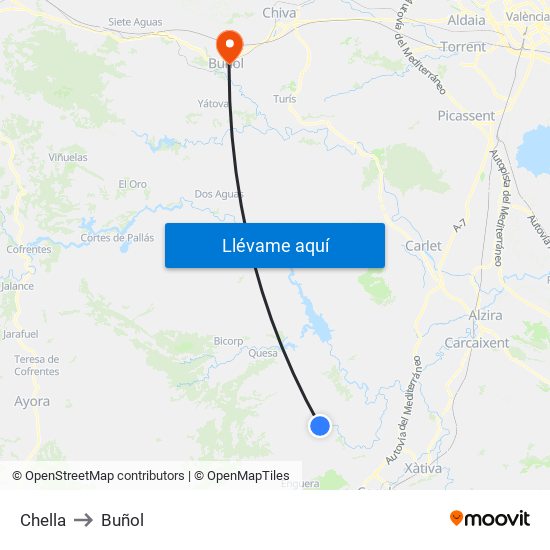 Chella to Buñol map