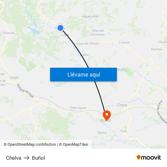 Chelva to Buñol map