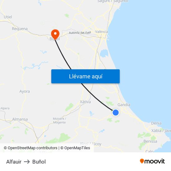 Alfauir to Buñol map