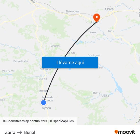 Zarra to Buñol map