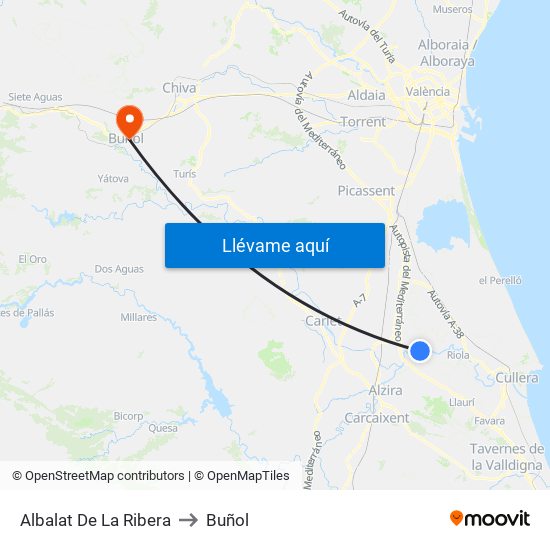 Albalat De La Ribera to Buñol map