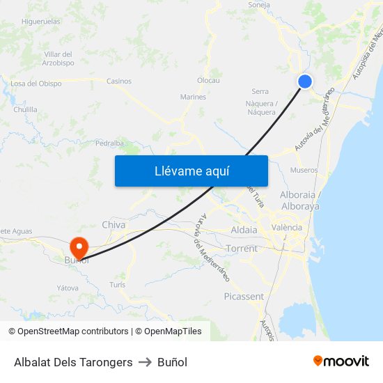 Albalat Dels Tarongers to Buñol map