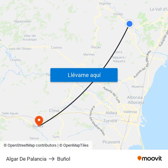 Algar De Palancia to Buñol map