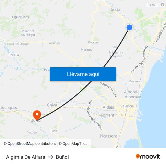 Algimia De Alfara to Buñol map