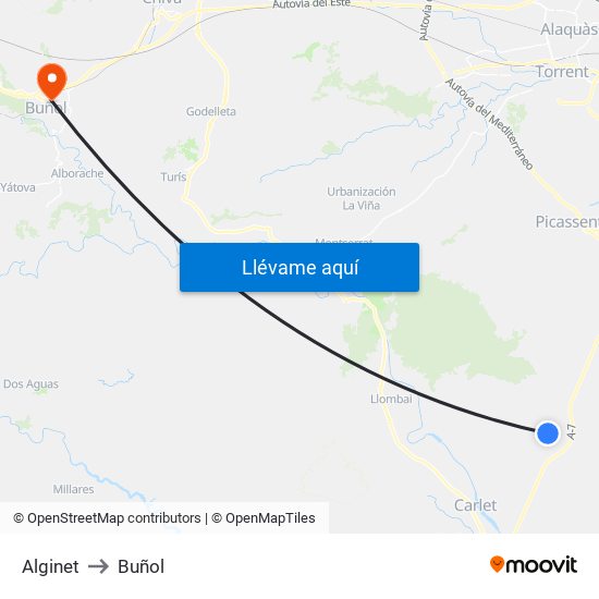 Alginet to Buñol map