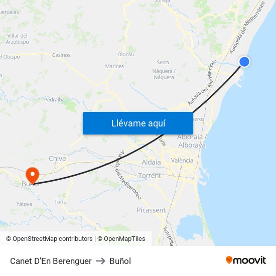 Canet D'En Berenguer to Buñol map