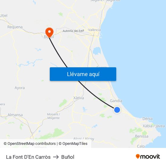 La Font D'En Carròs to Buñol map