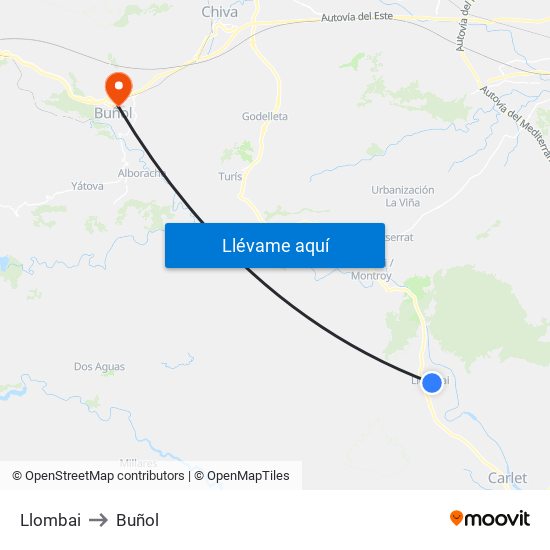 Llombai to Buñol map