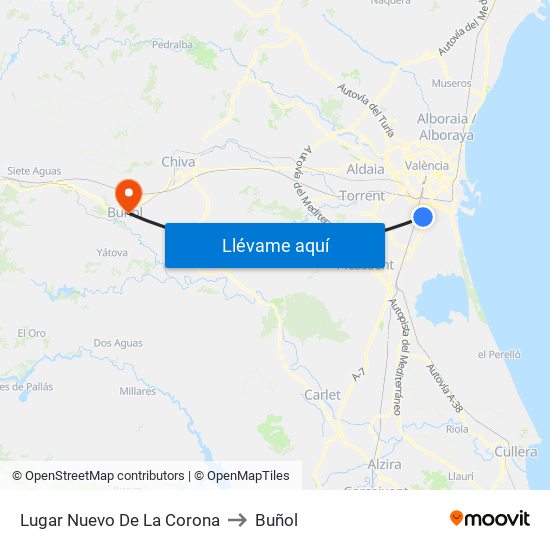 Lugar Nuevo De La Corona to Buñol map