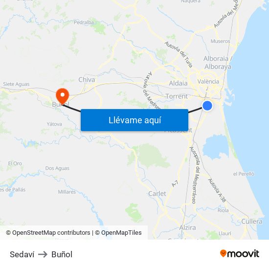 Sedaví to Buñol map
