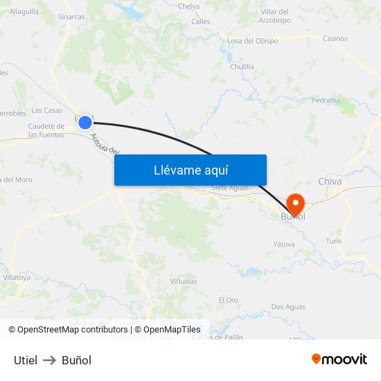 Utiel to Buñol map