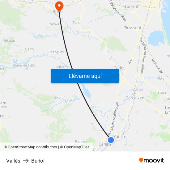 Vallés to Buñol map